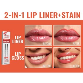 2 piezas de tinte de labios despegable - Delineador de labios tinte de larga duración resistente al agua, delineador de labios 2 en 1 con pinzas nude 