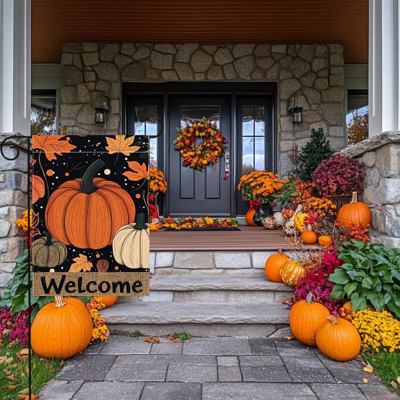 Fall Pumpkin Garden Flag 12x18 Inch, Double Sided Thanksgiving Yard