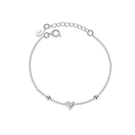 Cute Heart Beaded 925 Sterling Silver Bracelets for Women Dainty Minimalist Love Hearts Charm Adjustable Chain Fashion Hypoallergenic Trendy Jewelry Gifts