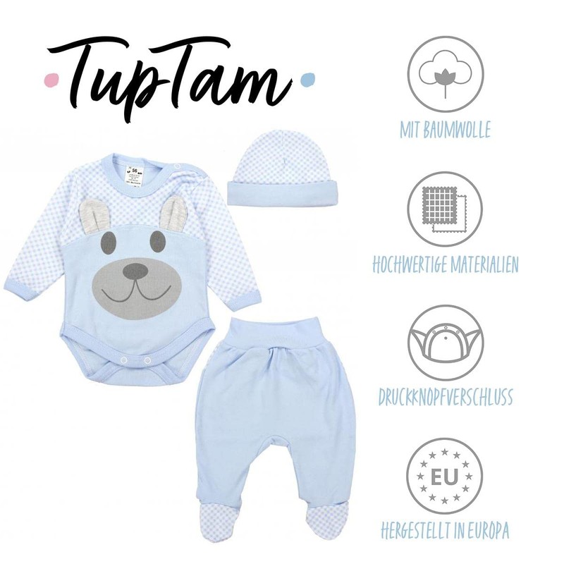 TupTam Baby Clothes Set Body Romper Hat Teddy Bear -