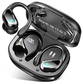 Wireless Earbud, 75Hrs Bluetooth 5.4 Headphones IP7 Waterproof for Sport, Running Wireless Earphones with ENC Noise Cancelling Mics, Deep Bass Over Ear bud with Earhooks for Android, iOS, Workout, Gym