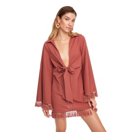 Trendyol Women Relaxed Double-Breasted Shirt Collar Woven Kimonos & Kaftans