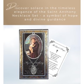 Saint Anthony Pendant - Pewter St Anthony Pendant with 24 Inch Chain, Lord's Prayer Card - St Anthony Necklace for Men and Women - St Anthony of Padua Patron Saint of Lost Things Theme Set, 2 Items