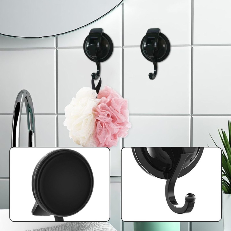 2 Pieces Black Hooks and 2 Pieces Transparent Hooks, Suction