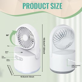 Mini Ventilator mit Kühlen Nebel, Tragbarer USB Tischlüfter Luftkühler mit Kühlen Nebel, 3 Windmodi, 7 Farben Nachtlichter, Tischventilator für Home, Office, Büro, Reisen im Freien