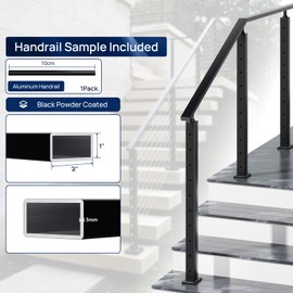 1 Pack 3.9"x 2"x1" Aluminum Black Handrail Sample, Rectangular Handrail Cuttable Flat Top Rail Sample for Deck Stair Railing Indoor Outdoor Cable Railing System