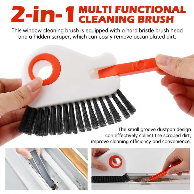 2‑in‑1 Groove Cleaning Brush, Window Track Cleaner with Bristle &