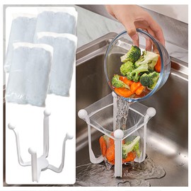Kitchen Sink Strainer with Drain Rack and 200 Sink Strainer Net Bags, Sink Drain Rack with Strainer Mesh bags, Kitchen Sink Drain Flter Sink Food Catcher Trash Catcher for Garbage Leftovers etc. (201)