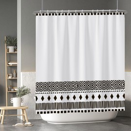Baocicco Boho Black and White Striped Shower Curtain Bohemian Black Lattice Design Shower Curtains for Bathroom Dormitory Cubicle Decor Waterproof Fabric Shower Curtain with Hooks 72x78 Inches
