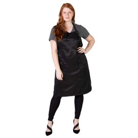 Size Above Plus Size Salon Stylist Apron, Cut for Curves, Neck Strap with Adjustable Snap Closure, Lower Pockets with Zippered Bottoms, Lightweight, Water Resistant Nylon/Poly, Black, 2X