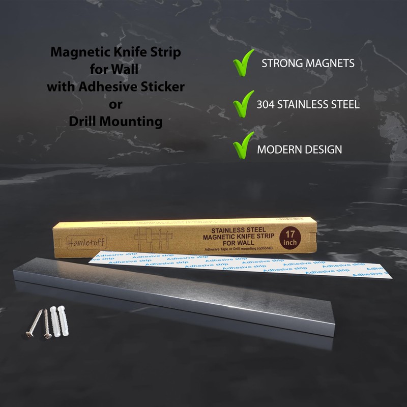 Hamletoff Magnetic Knife Strip for Wall no Drilling – 17