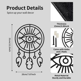 GouZaak Black Dream Catchers Metal Wall Art, Boho Black Metal Wall Decor, Abstract Floral Wall Art for Bedroom Living Room Bathroom (1 Pcs, Circular, 12.2" x 7.8")