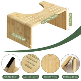 CUXFLS 7.5" Bamboo Toilet Stool - Foldable Non-Slip Step Stool for Adults & Kids, Sturdy Squatting Stool for Healthy Posture, Space Saving Bathroom Foot Stool