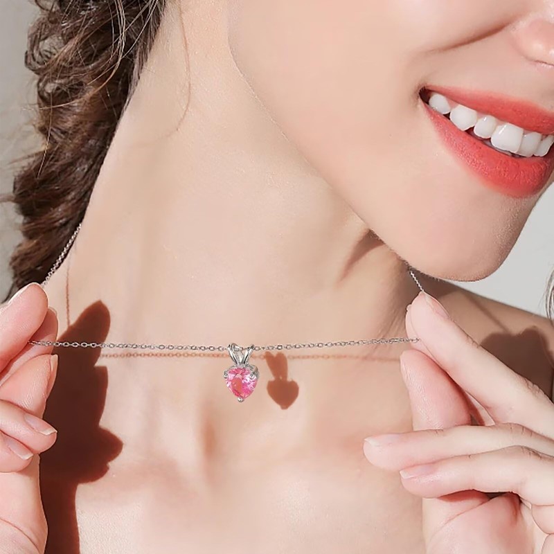 TINGN 925 Sterling Silver Heart Birthstone Necklace for Women, 12