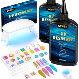 UPDOKIT UV Resin with UV Lamp, 240 g UV Resin Hard Crystal Clear Jewellery Making Earrings, Necklaces, Bracelets, Art Pendants, DIY Crafts