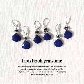 Joyfulmuze Blue Earrings Lapis Lazuli, Royal Blue Natural Stone, Faceted Dangle Minimalist, Vintage Boho Chic 925 Sterling Silver Jewelry, Gift for Her