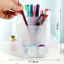 Lvjkes Rotating Pen Holder, Desk Organiser, 9 Compartments, Improved Large Capacity, 360° Rotatable, Can Hold Pencils, Colouring Pencils, Various Stationery (Transparent)
