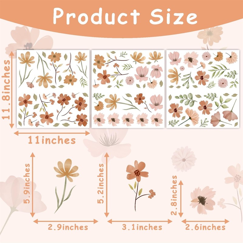 Small Boho Flowers Wall Sticker Cute Floral Leaf Wall Decal