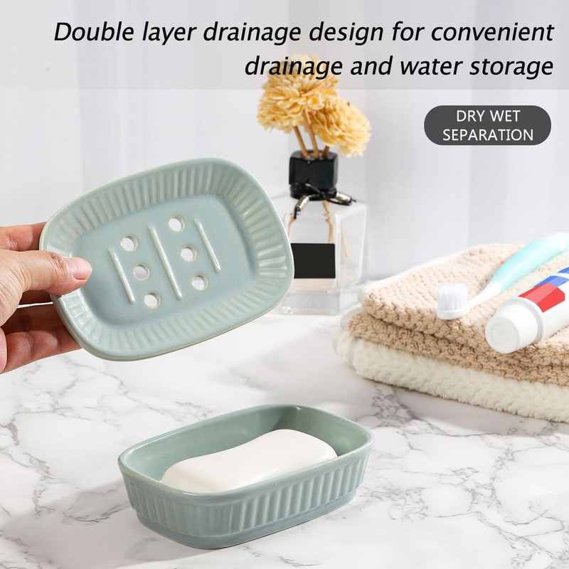 VanEnjoy White Ceramic Soap Dish, Self-Draining Kitchen Sink Soap Holder