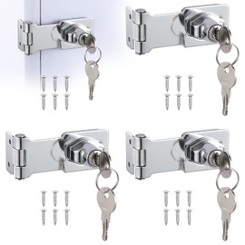 Knpwer Pack of 4 Metal Padlock Hasp, 3 Inch Hasp Lockable, Zinc Alloy Lock Hasp Metal with Key and Screws for Windows, Drawers, Cabinets