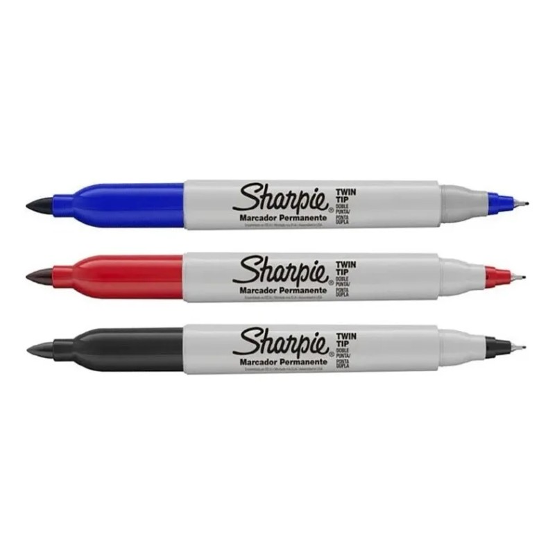 3 Marcador Permanente Sharpie Doble Punta Negro/azul/rojo