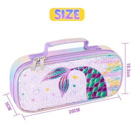 WERNNSAI Mermaid Sequin Pencil Case - Reversible Glitter Pencil Case Mermaid Pencil Case for Girls Kids Primary School Nursery School Supplies Birthday Office Supplies, purple, Mermaid A