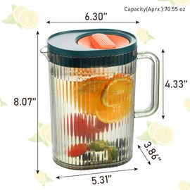 RAMFIYN Pitcher with Lid 2200ml/67oz Cold Brew Pitcher for Water Lemonade Juice Coffee Pitchers for Drinks Green Plastic Pitcher with Lid Filtered Water Pitchers Juice Pitcher with Lids for Fridge
