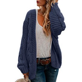 Ferrtye Womens Oversized Chunky Open Front Cardigan Sweaters Cable Knit Long Sleeve Cardigans Outwear Coats Blue