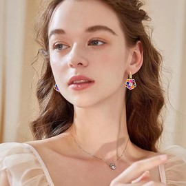 Gdpaddy Bohemian Sparkly Crystal Sunflower Enamel 14k Gold Lightweight Hoop Earrings Colorful Rhinestone Daisy Dangle Leverback Earrings For Women Jewelry Gifts (Colour)