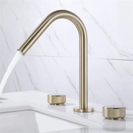Basin Faucets, Brushed Gold Widespread Bathroom Faucets, 3 Hole Black Brass Sink Faucet Hot and Cold Water Taps,Black (Color : Brushed Gold)