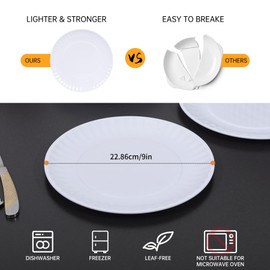 DoDoware White Melamine Dinner Plates Set of 12, 9 Inch Lace Dish Set, Lightweight Plastic Round Plates, Scratch Resistant Kitchen Serving Dishes