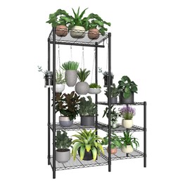 Xiofio 6-Tier Plant Stand for Indoor Outdoor,Metal Plant Shelf,Adjustable Plant Stand Suitable for Bedroom Living Room Balcony Garden,Black