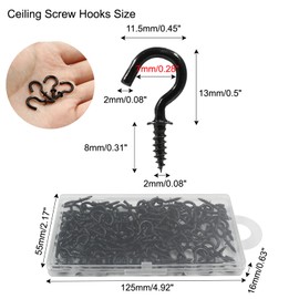 Biaungdo 120 Pcs 1/2" Ceiling Cups Hooks Screw Hooks Screw-in Ceiling Cup Hooks Metal Self-Tapping Screws Hooks for Hanging, Black