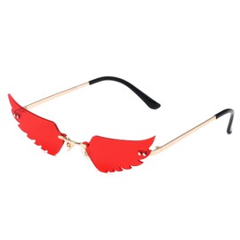 LASPOR Wing Shape Lens Rimless Sunglasses for Women Men Party Glasses (Red)