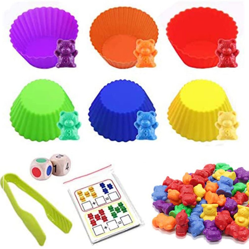 62 pcs/set Kids Rainbow Counting Bear Toys Educational Cognition Matching