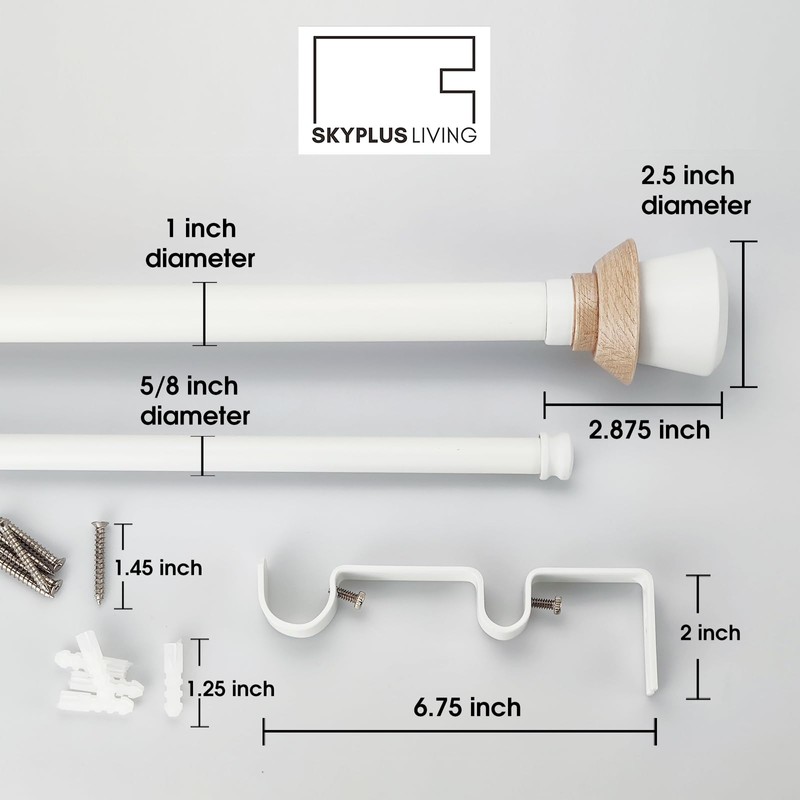 SKYPLUS LIVING Nordic Style White Double Curtain Rod Set with