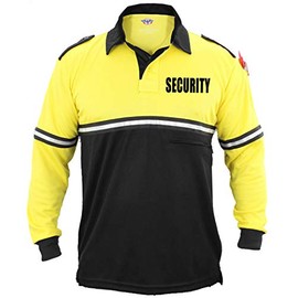 First Class Two Tone Security Bike Patrol Shirt with Reflective Stripes and Zipper Pocket (X-Large, Long S (Yellow/Black))