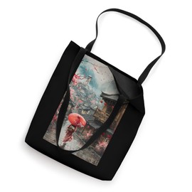 Geisha in Rain - Watercolor Art with Red Wagasa - Minkas Tote Bag