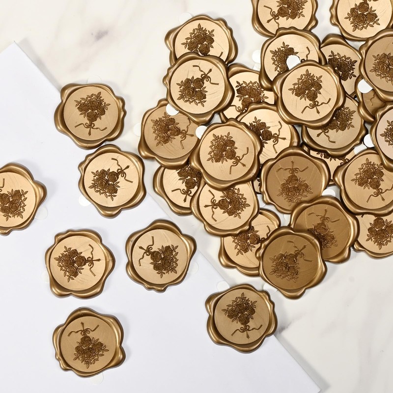 50Pcs Classic Floral Bouquet Wax Seal Stickers, Self-Adhesive Wedding Invitation