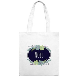 Jutebeutel mit Namen Noel - Motiv Flowers - Farbe weiß - Stoffbeutel, Jutesack, Hipster, Beutel