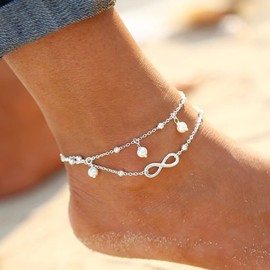 Ankle Bracelets for Women Anklet for Girls Double Layered Gold Anklet Pearl Pendant Ankle Bracelets for Women Summer Beach Anklet Gift for Women