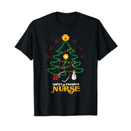 Santas Favorite Nurse Christmas Tree Nurse T-Shirt, black