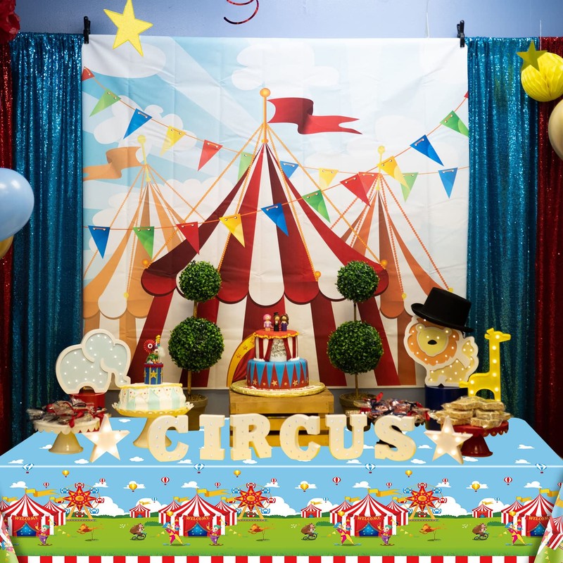 QUERICKY 4 Pack Circus Theme Tablecloths, 51x87'' Carnival Plastic Disposable