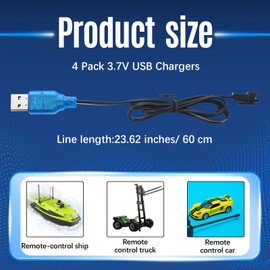 Tellegloww 4 Pack 3.7v Rc Car Battery Charger USB Charger Cable with 2 Pin Plug Connector for Mini Rc Amphibious Stunt Car Boat Trucks 3.7v Chargers Lipo Battery Cable
