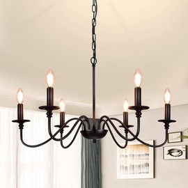 Depuley Black Farmhouse Chandeliers, 6-Light Industrial Iron Chandeliers Lighting, Classic Candle Ceiling Pendant Light Fixture for Foyer, Living Room, Kitchen Island, Dining Room, Bedroom