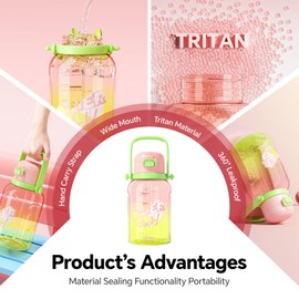 QWE Gradient Sports Water Bottle with Straw Strapped Carry Handle,Large Capacity 40oz, Heat-resisting,Double Drinking,BPA-Free,Lightweight & Leakproof for School, Outdoors,Hiking and Gym (purple)