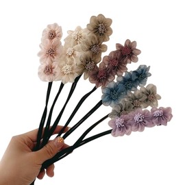 Snadulor 4PCS Flower Hair Bun Maker,Flowers Deft Bun,Deft Bun Hair,Twist Bun Hair Accessories for Girls and Women,Dandom Color