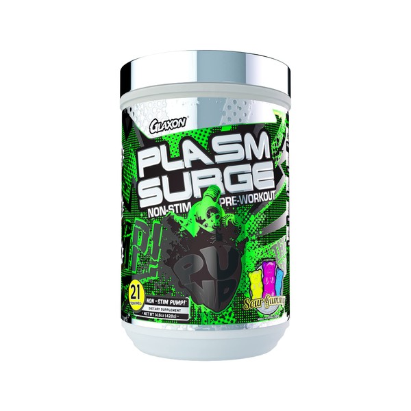 Glaxon Plasm Surge Blood Flow Maximizer Non Stimulant Pre Workout Powder Nitric Oxide Booster, Muscle Pumps, Caffeine Free, L-Citrulline & L-Arginine – 21 Servings (Sour Gummy)