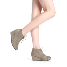 DREAM PAIRS TOMSON Women's Casual Fashion Outdoor Lace Up Low Wedge Heel Booties Shoes taupe 8.5 B(M) US
