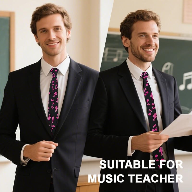 Yreamont Hot Pink Musical Note Neckties